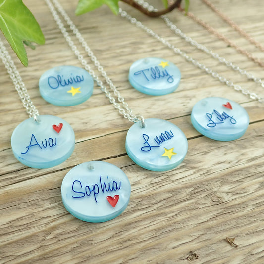 Personalised Blue Pearl Name Pendant Necklace