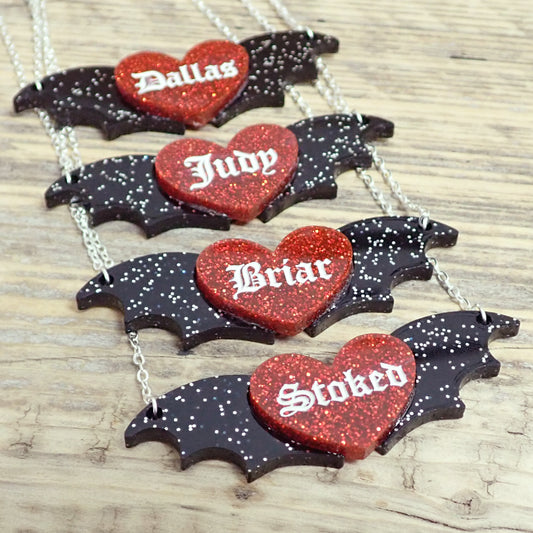 Personalised Heart with Bat Wings Necklace