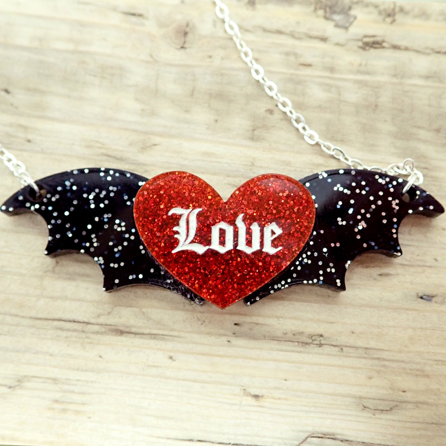 Personalised Heart with Bat Wings Necklace